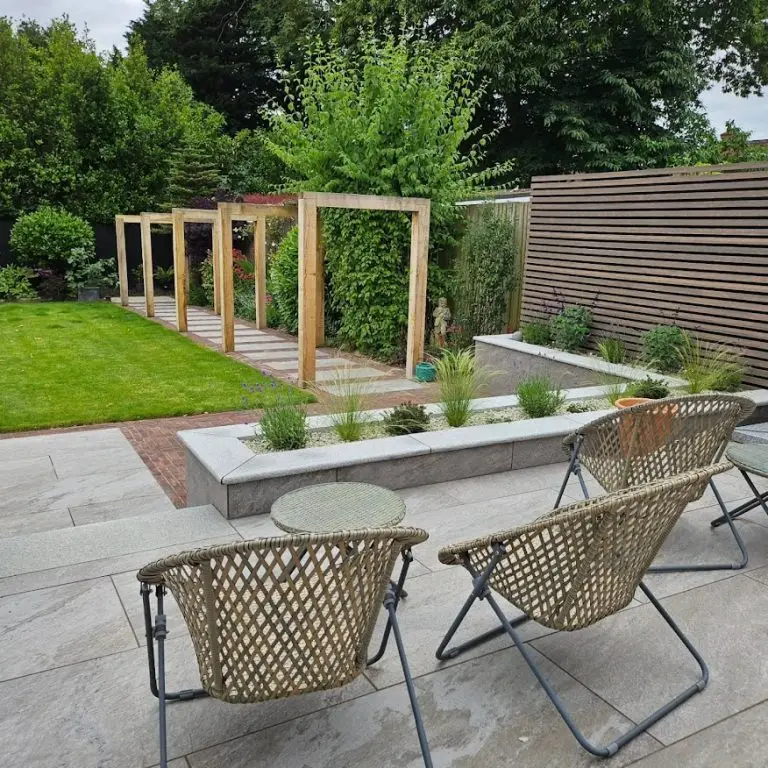 Hard Landscaping includes patios and pergolas.